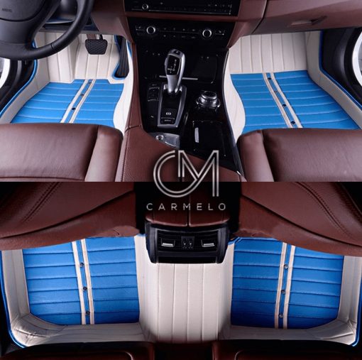 Blue and White Carmelo Tailored Car Mats