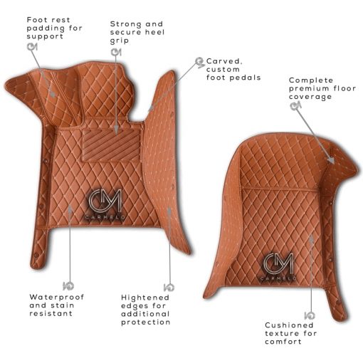 Light Brown Carmelo Crystal Car Mats annotated