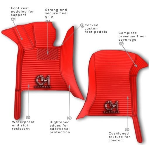 Racing Red Carmelo Striped Car Mats annotated