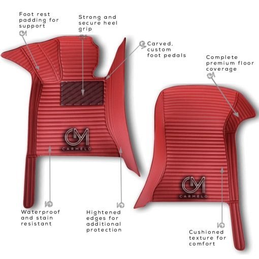Red Carmelo Striped Car Mats annotated