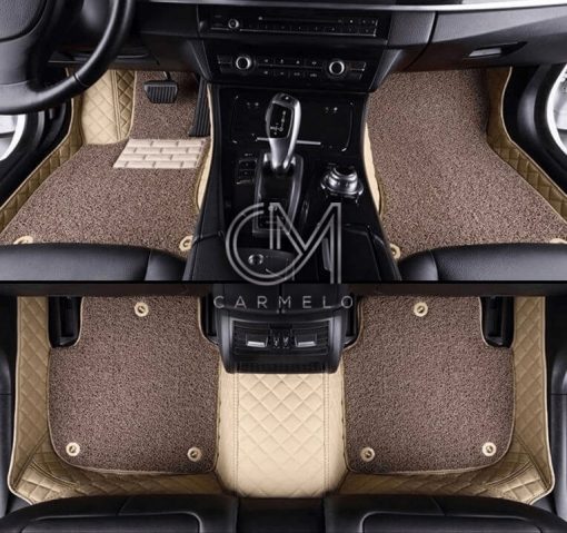 Coffee Brown and Beige Carmelo Carpet Car Mats