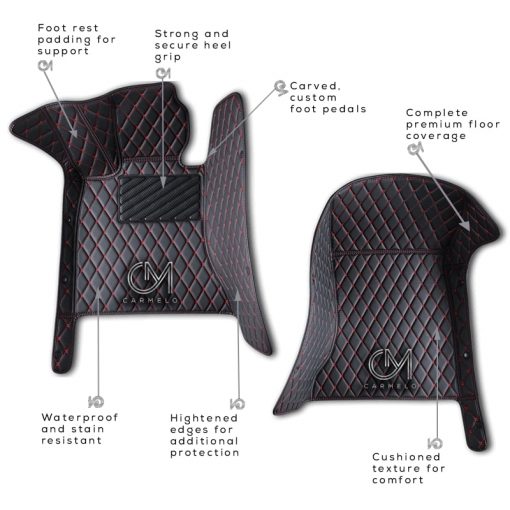 Black and Red Carmelo Crystal Car mats annotated